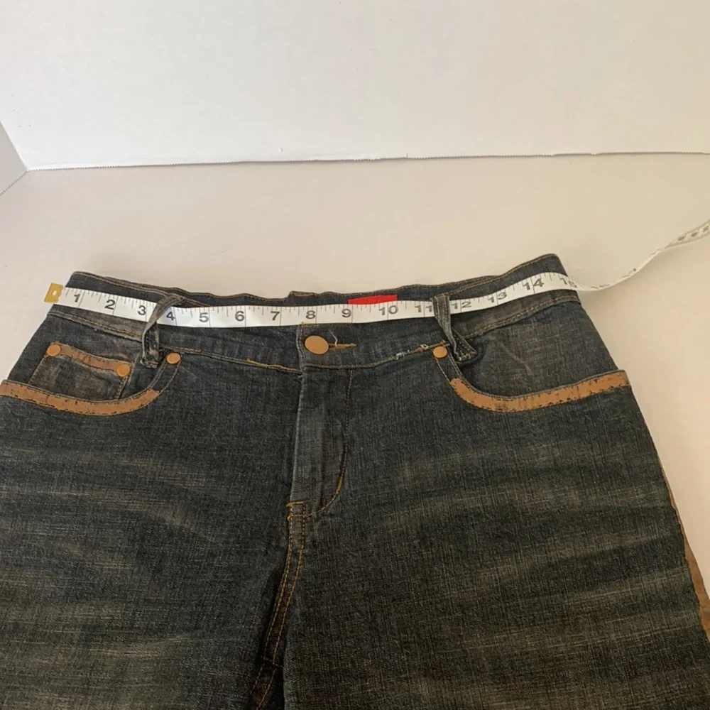 V Cristina Denim Bermuda Shorts w/ golden color trim & back pocket accent trim